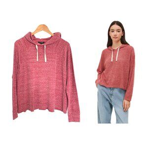 Topshop Hoodie Women Medium Sweatshirt Red Boxy Terry Cloth Slub Cotton Raw Edge